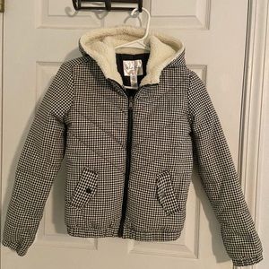 White Fawn Houndstooth Gingham Puffer Jacket